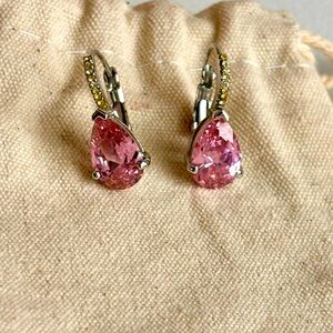 Silver Tone Pink Crystal Clip-On Earrings